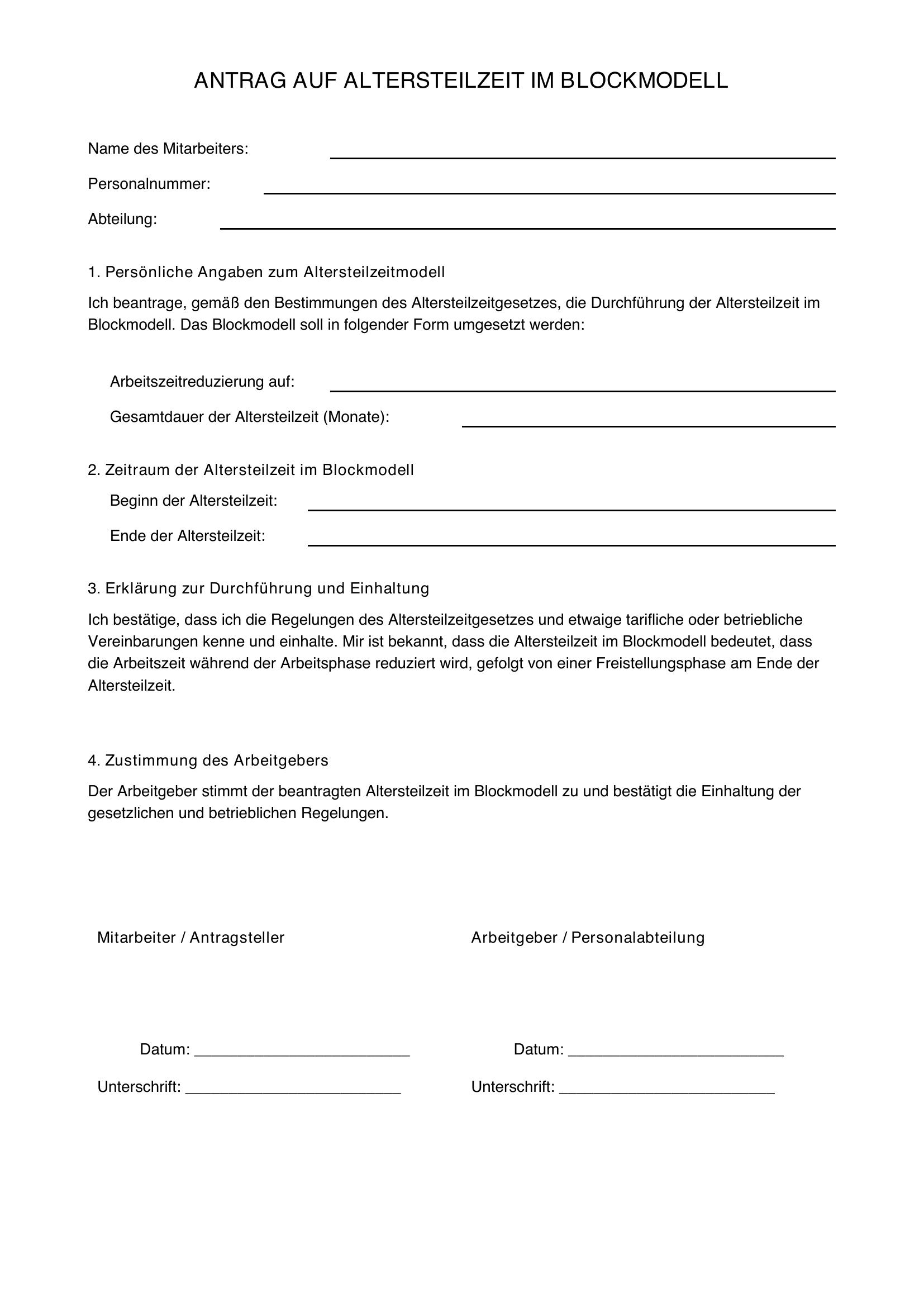 Muster Antrag Altersteilzeit Blockmodell