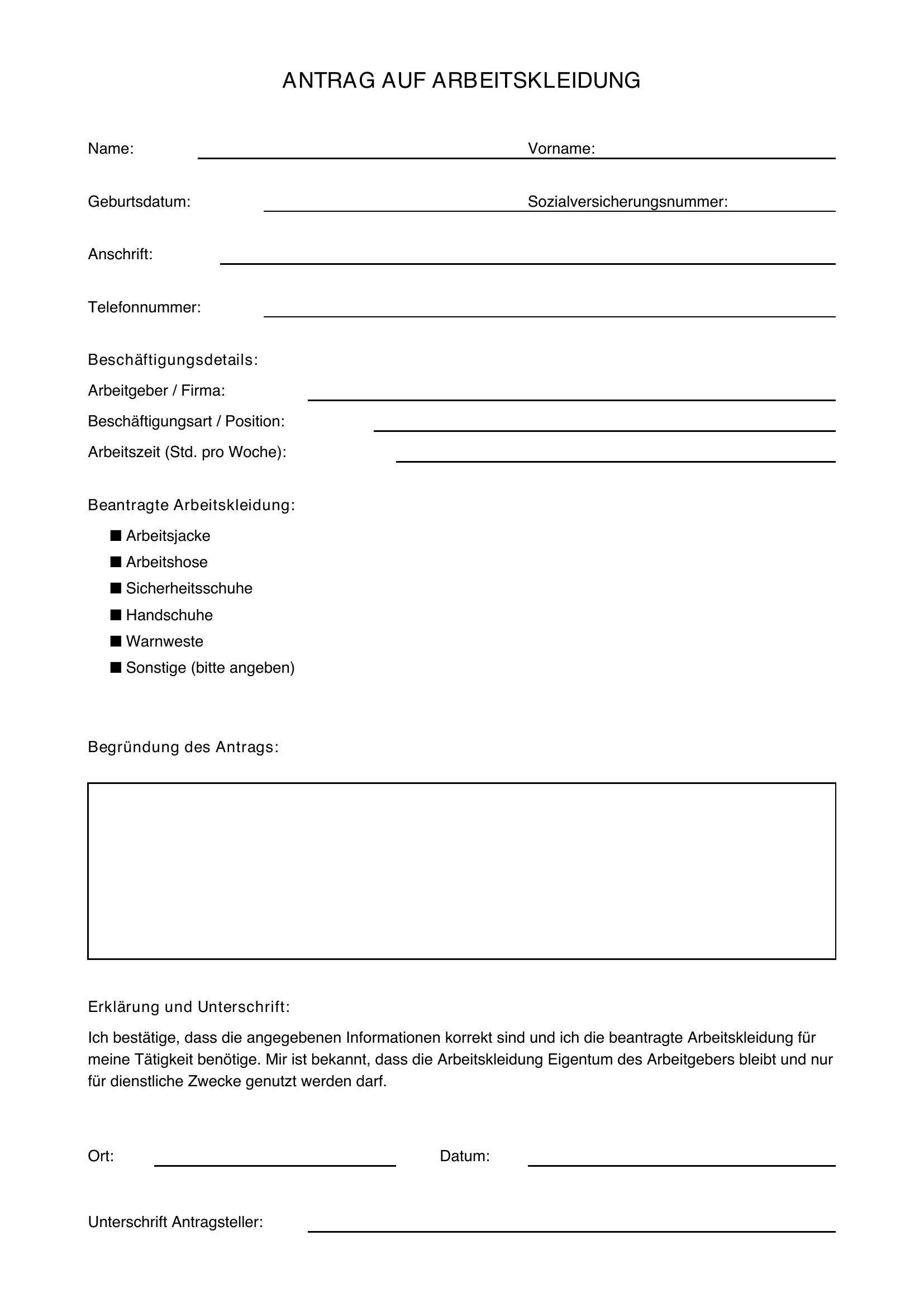 Antrag Arbeitskleidung Jobcenter Muster