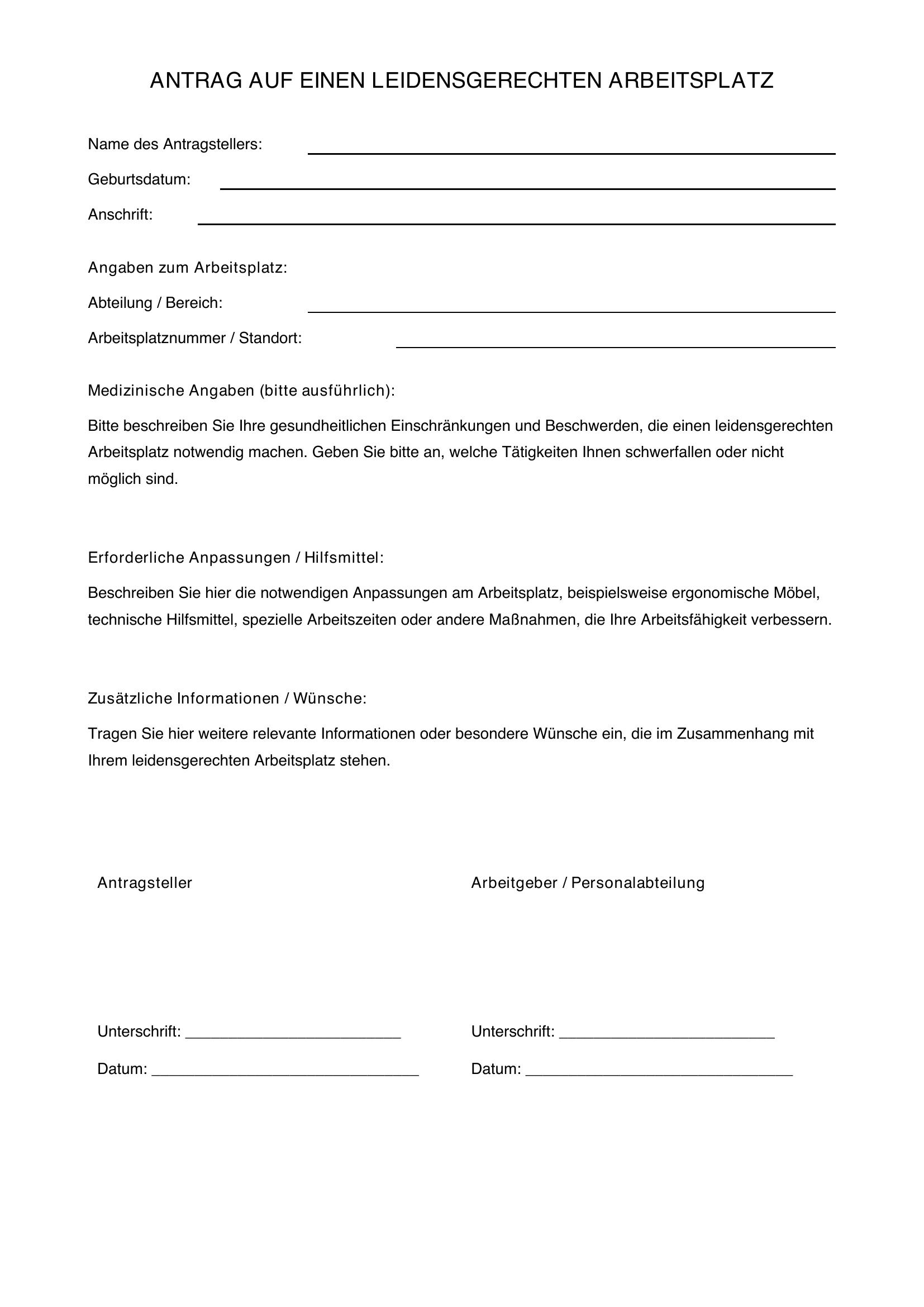 Antrag Auf Leidensgerechten Arbeitsplatz Muster