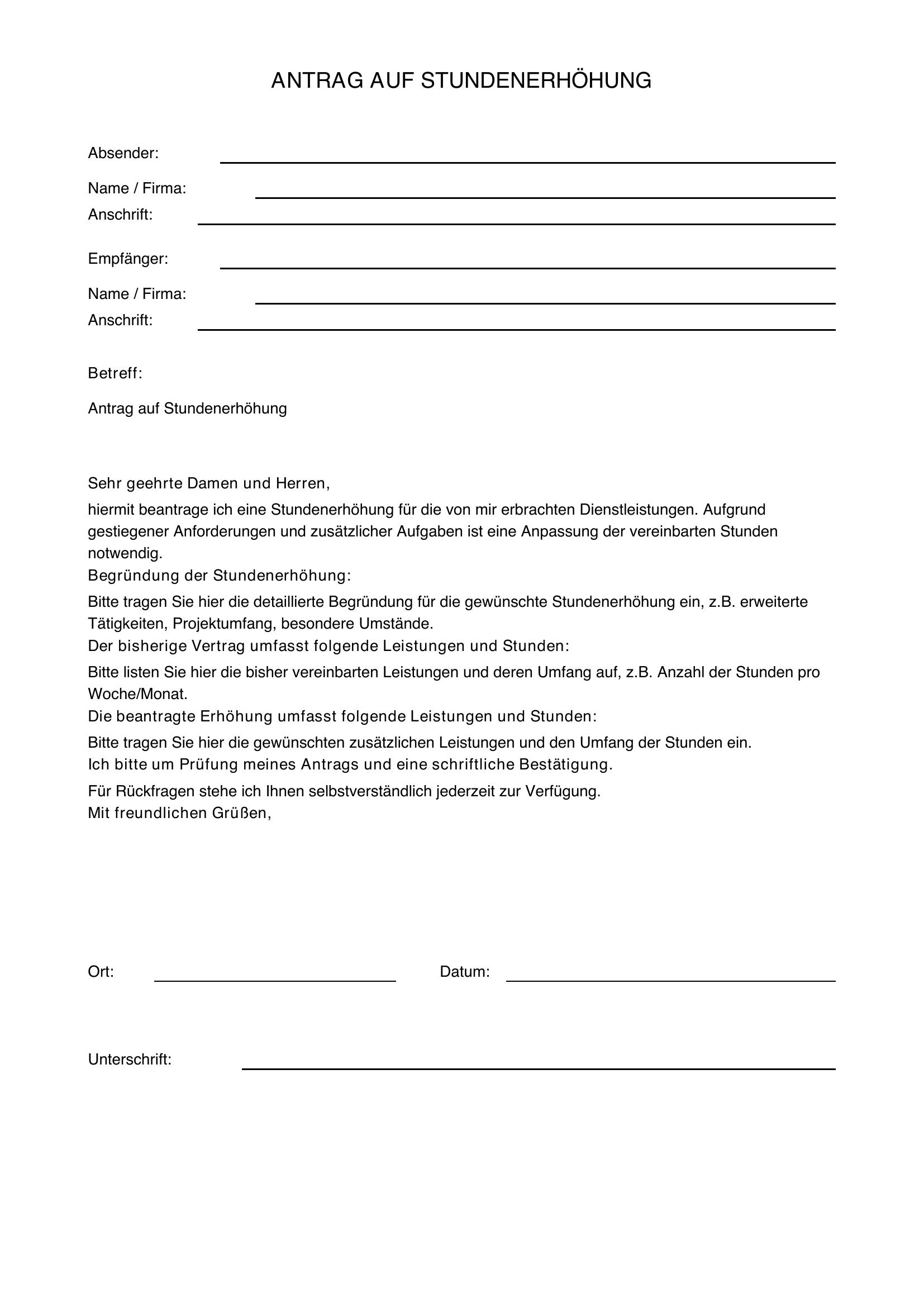 Antrag Auf Stundenerhöhung
