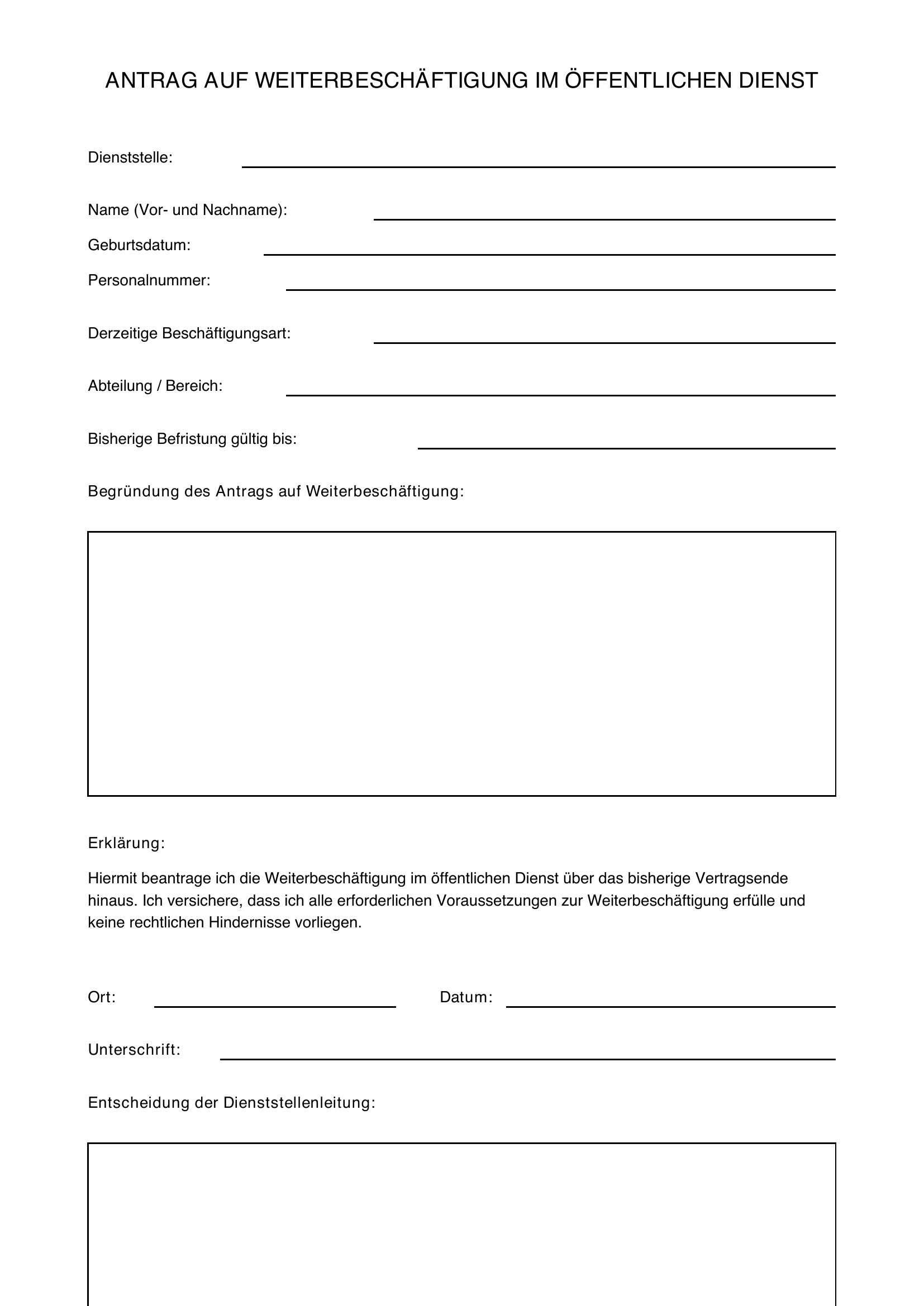 Antrag Auf Weiterbeschäftigung Öffentlicher Dienst Muster