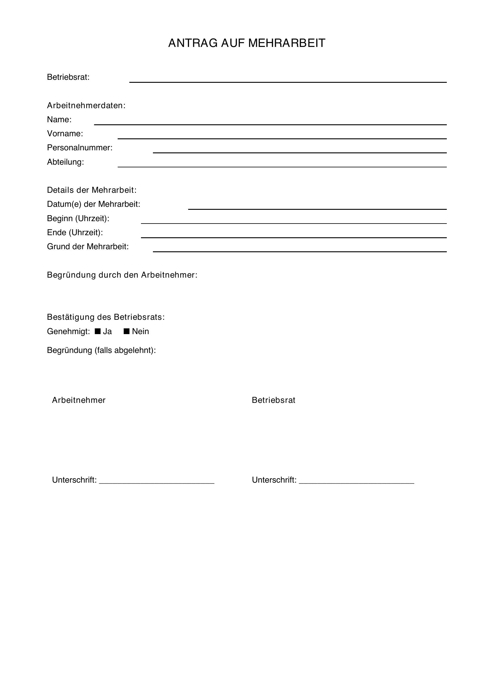Antrag Mehrarbeit Betriebsrat Muster