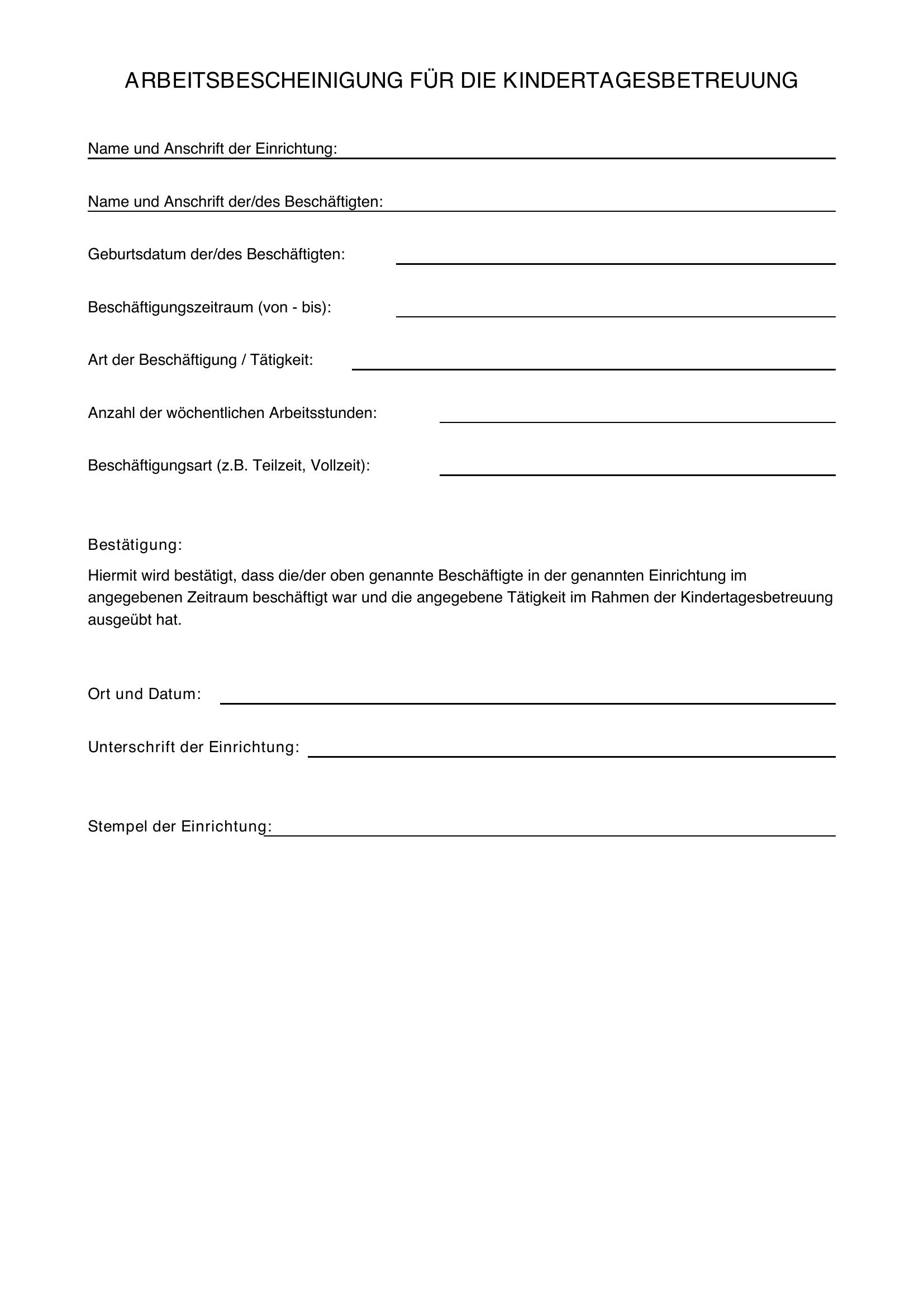 Arbeitsbescheinigung Kita Vordruck