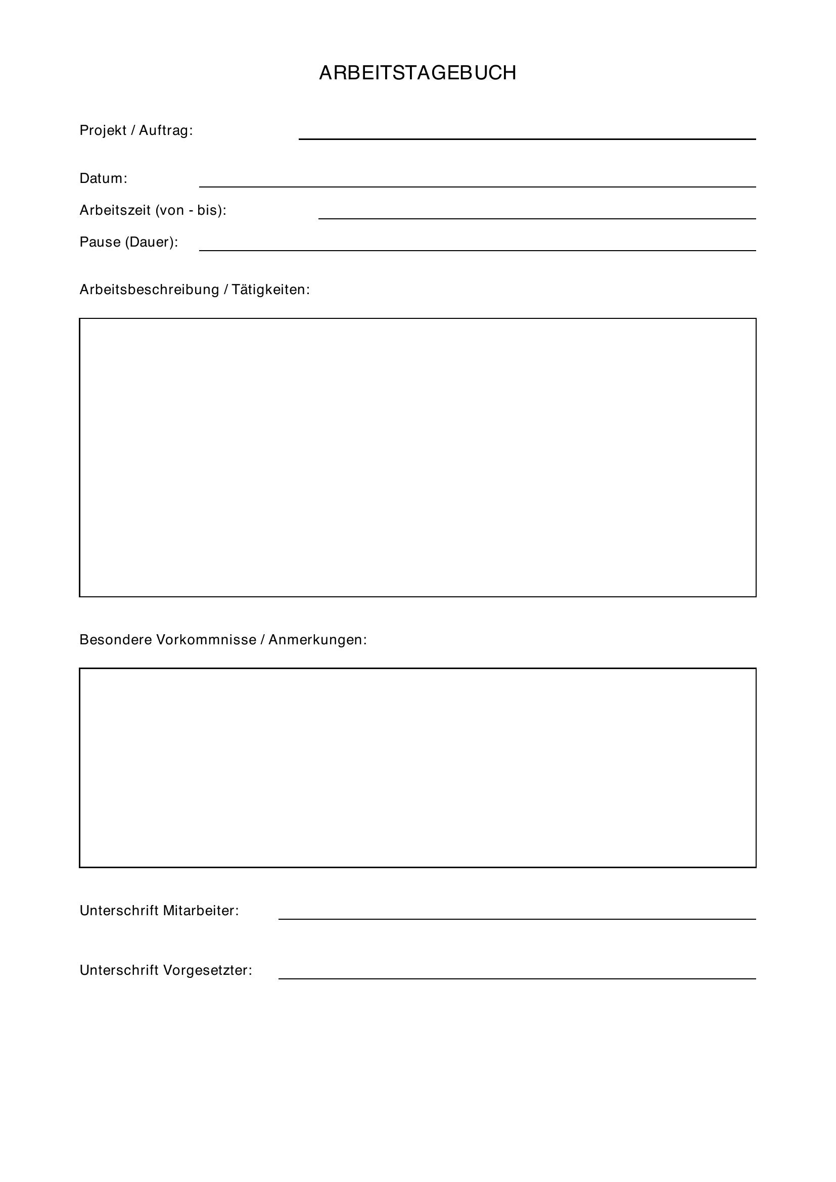 Arbeitstagebuch Vorlage