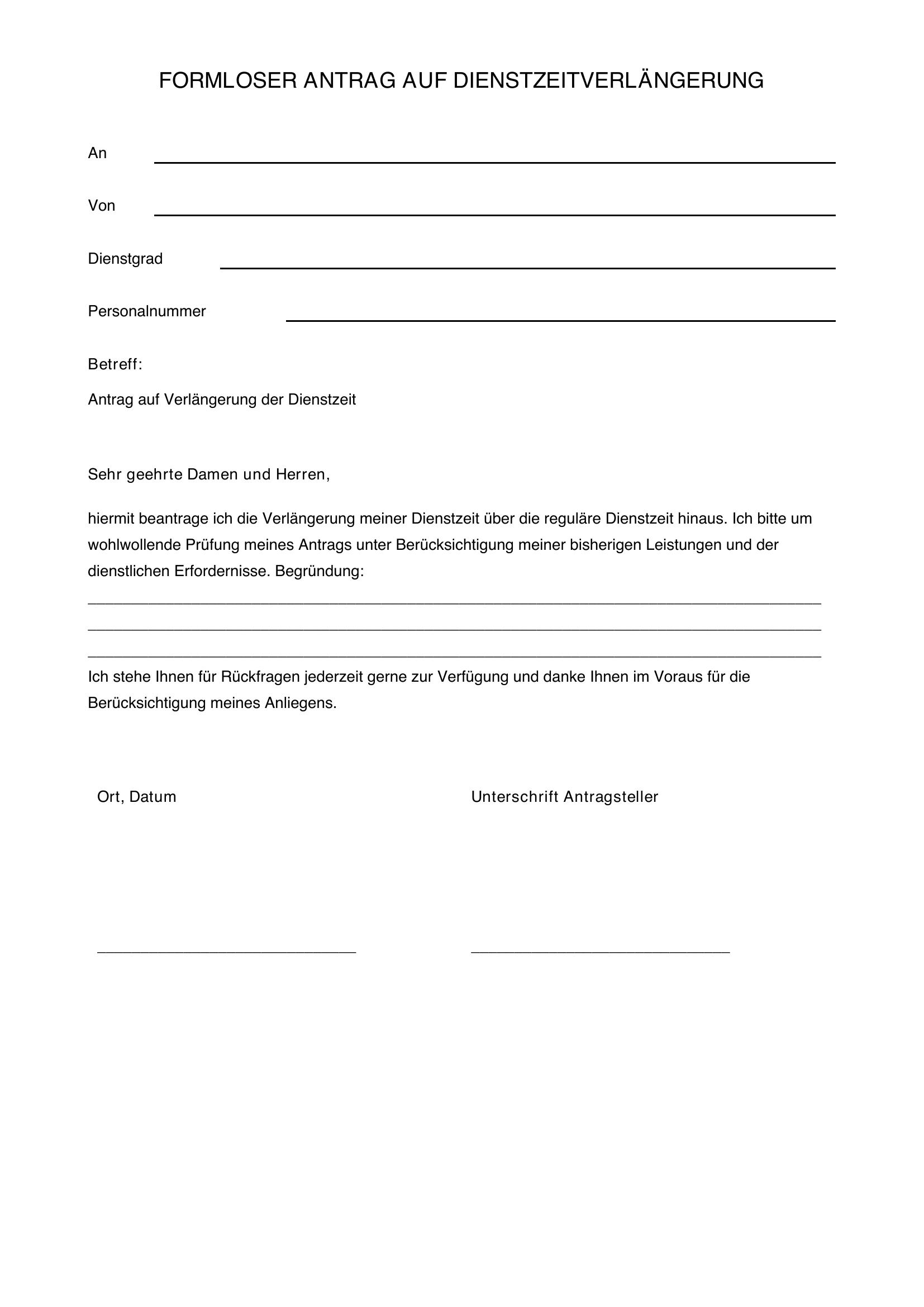 Formloser Antrag Dienstzeitverlängerung