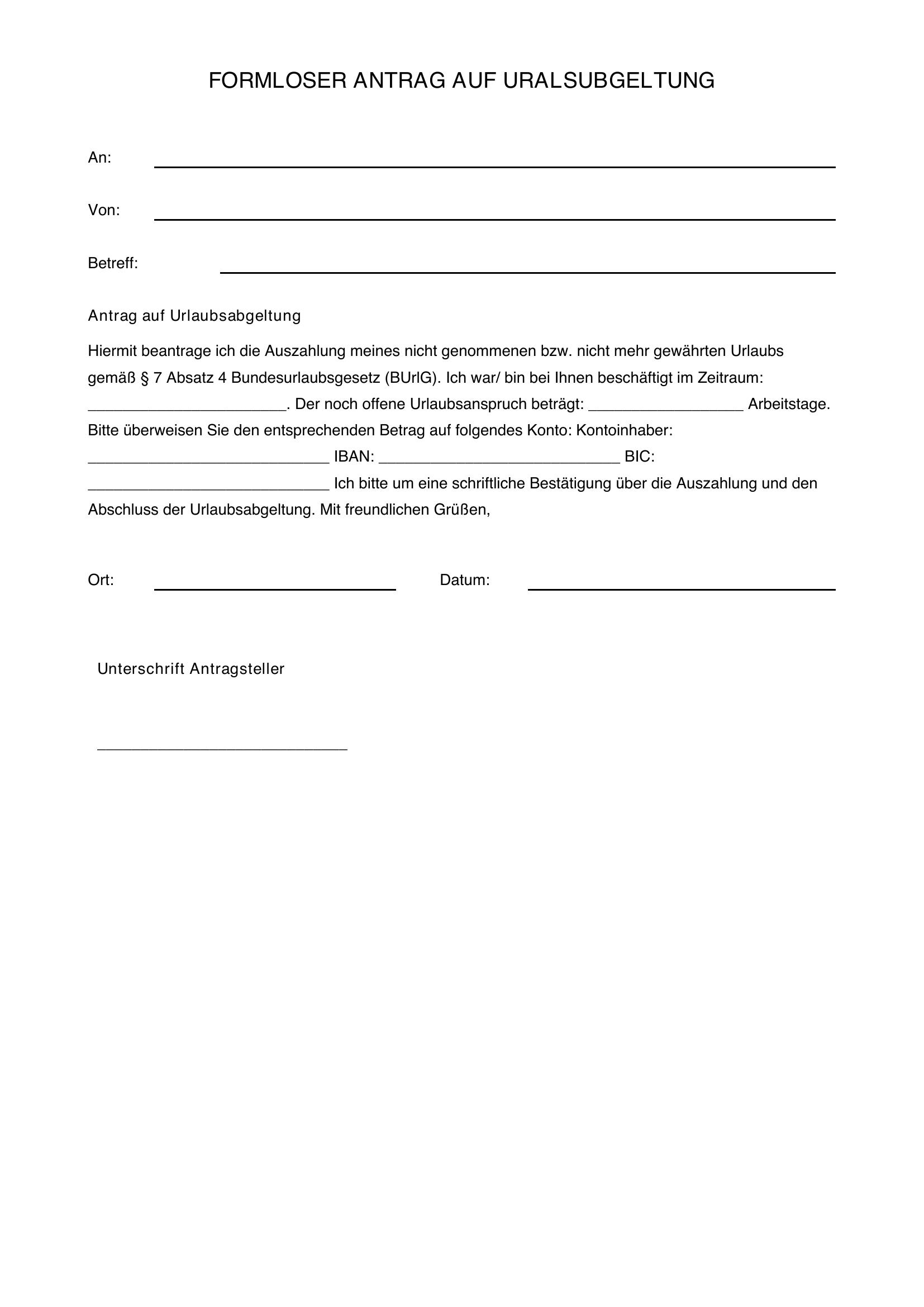 Formloser Antrag Urlaubsabgeltung Muster