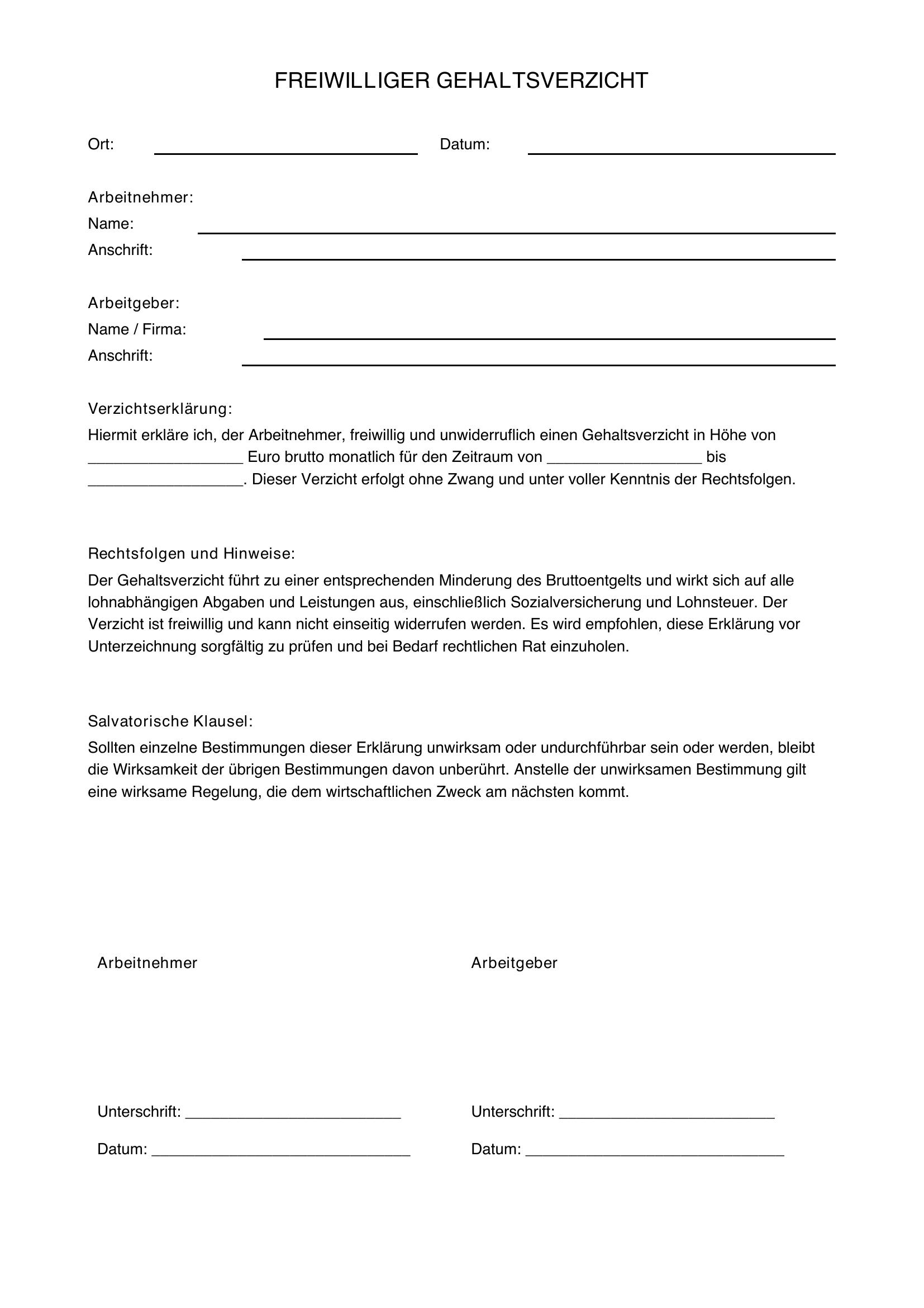 Freiwilliger Gehaltsverzicht Muster