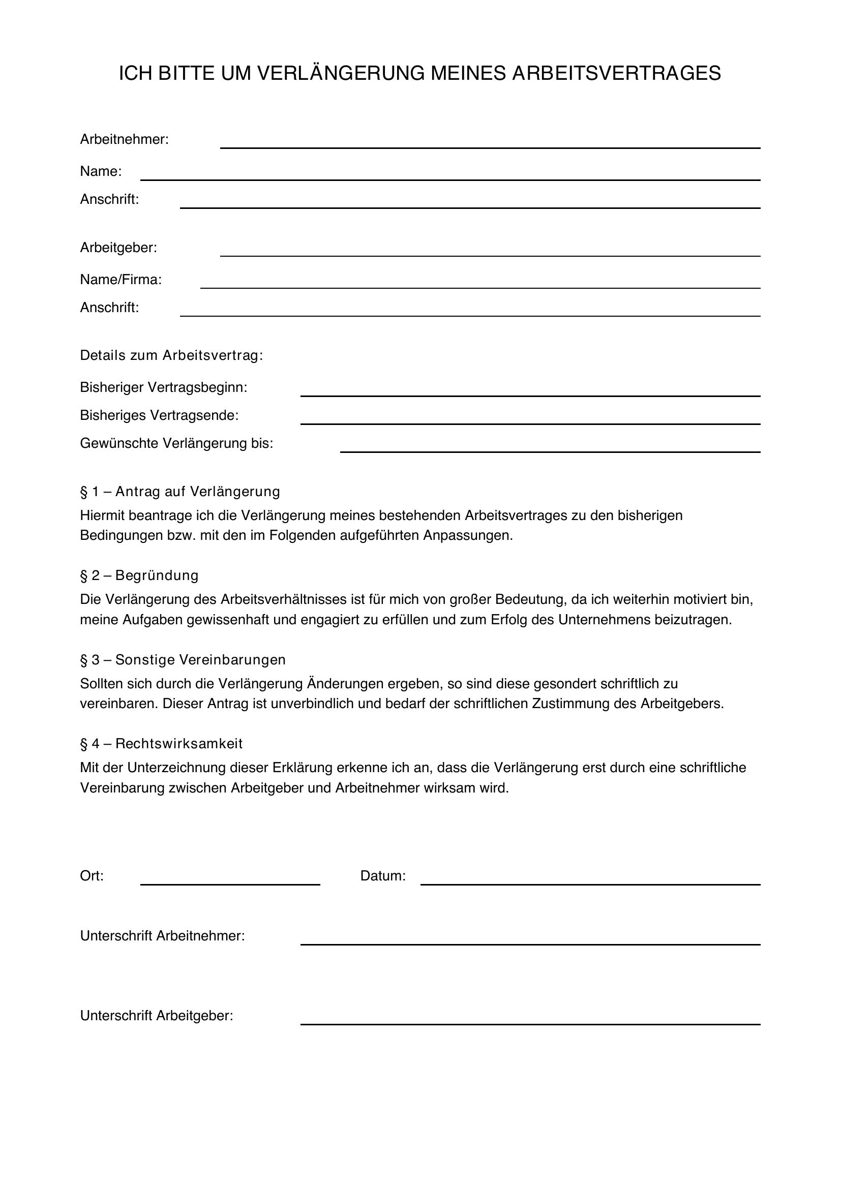 Ich Bitte Um Verlängerung Meines Arbeitsvertrages Muster