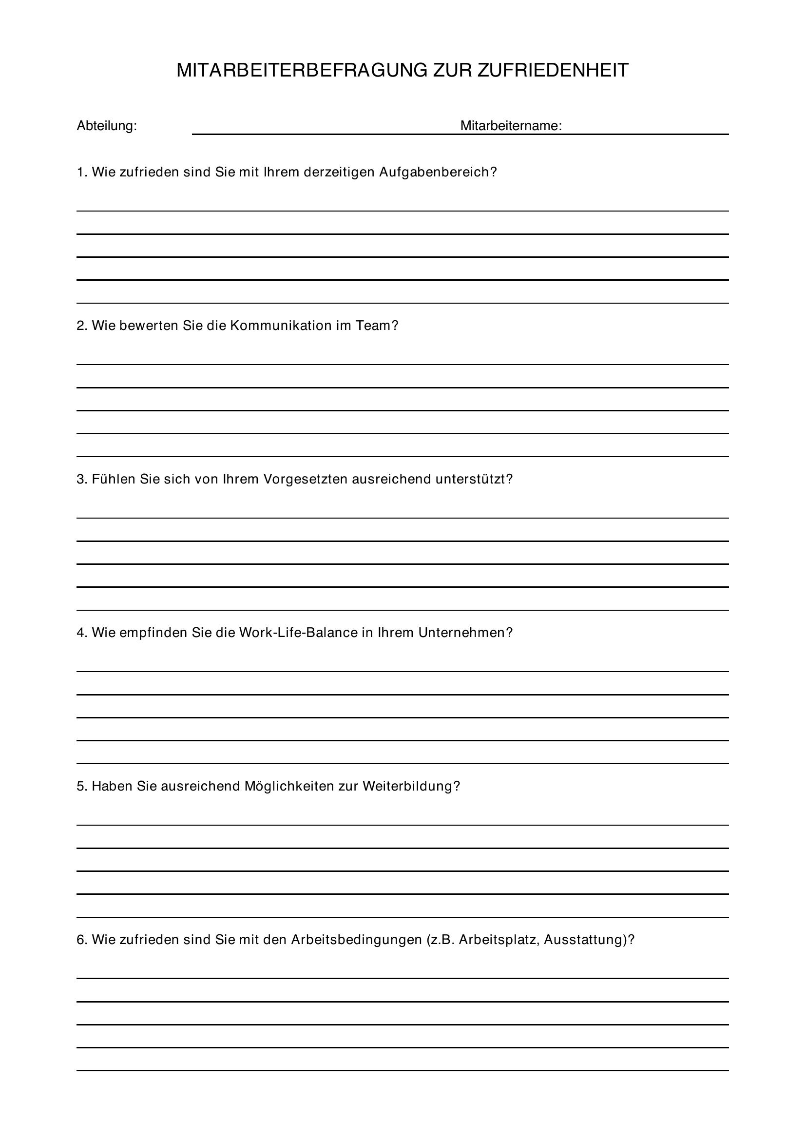 Mitarbeiterbefragung Zufriedenheit Vorlage
