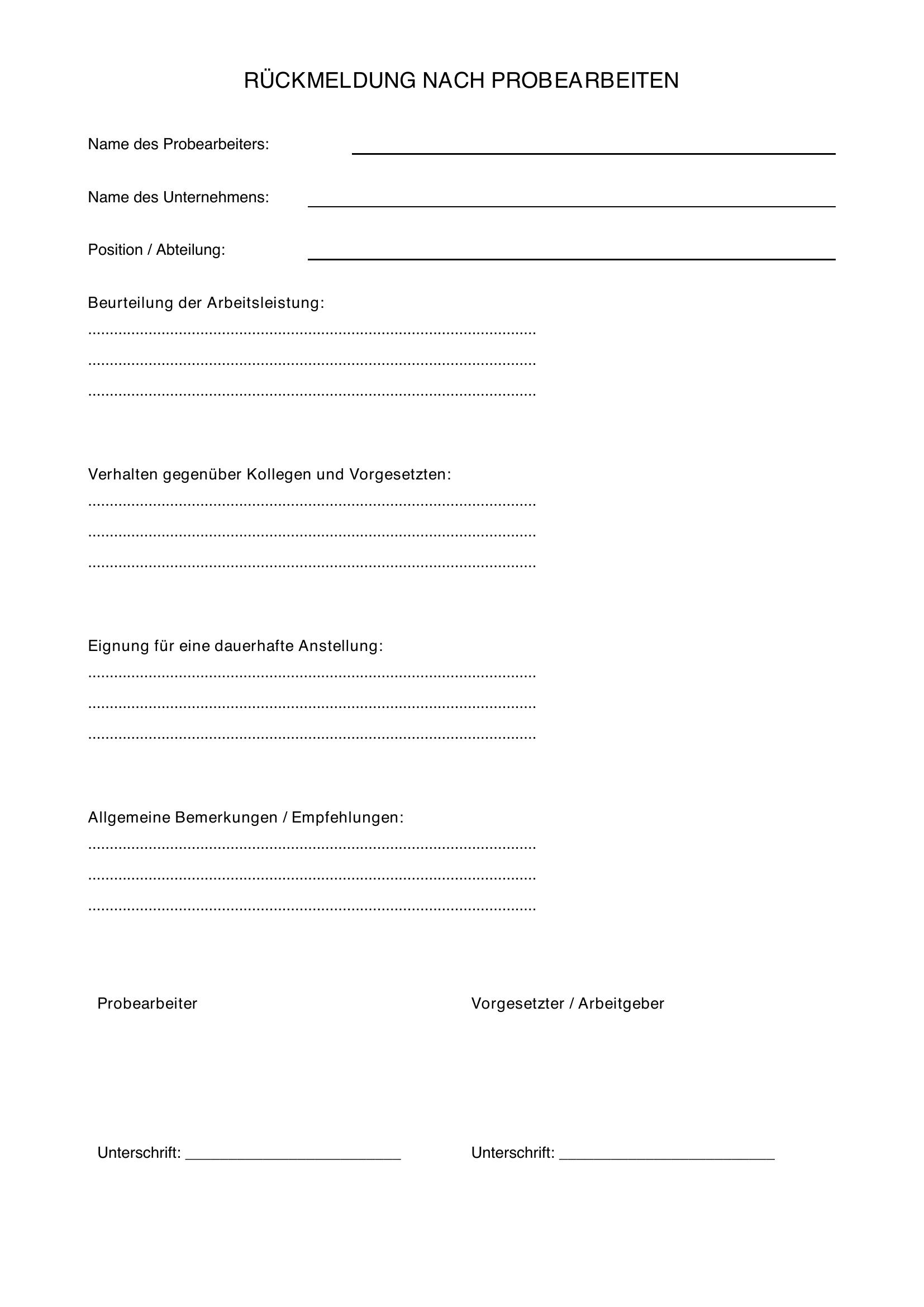 Rückmeldung Nach Probearbeiten Muster